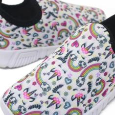 Tênis Infantil Escolar Calce Facil Leve Confortável Unicornio Branco A