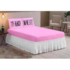 Jogo de lençol casal queen 3 peças com elastico estampado love jornal 
