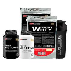 Kit 2X Whey Protein Baunilha Creatina Glutamina Coqueteleira - Bodybui