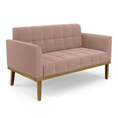 Sofá Namoradeira Base Madeira Fixa Castanho Elisa Bouclê Rosê D03 - D'