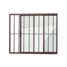 Janela Confort 2 Folhas Com Grade Vidro Liso 120cm X 120cm Brimak Corten