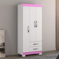 Guarda Roupa Solteiro 3 Portas 2 Gavetas Notável Móveis Branco New/rosa