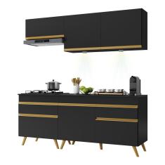 Armário De Cozinha Compacta 190cm Com Leds Veneza Up Multimóveis V2030 Preto/dourado Preto/dourado