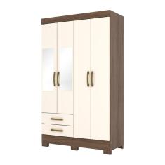 Guarda-roupa Solteiro 4 Portas 2 Gavetas Com Espelho B12 Castanho Hp-off White