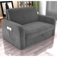 Sofá Cama com Baú 2 Lugares Raheny Veludo Cinza - CASA H