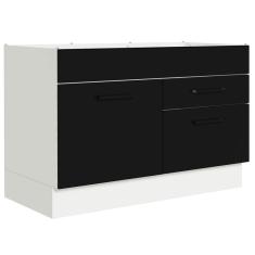 Balcão Gabinete de Pia 120 x 60 cm 1 Porta 2 Gavetas Branco/Preto (Sem Tampo) Agata Madesa