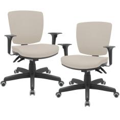 Kit 02 Cadeiras De Escritório Executiva Office Giratória Preto Baixa Flexi P03 Vinil Bege - Lyam