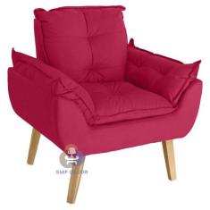 Poltrona/Cadeira Decorativa Glamour Vermelho Com Pés Quadrado - Vermel