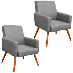 Kit 02 Poltronas Decorativas Para Sala de Estar Maria W01 Linho Cinza 