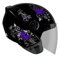 Capacete Aberto Feminino Ebf Spark Jet Borboleta Preto e Moto-Feminino