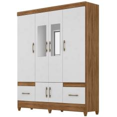 Guarda Roupa Casal Ms912 6 Portas Dobradiças Metálicas 2 Gavetas MDP com Espelho Branco Moval