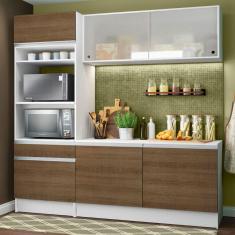 Armário de Cozinha Compacta Madesa Topazio com Balcão e Tampo - Branco/Rustic