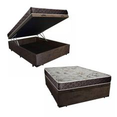 Cama Box Baú Casal Colchão Aylla Espuma D33 Acolchões + Box Suede 61x138x188