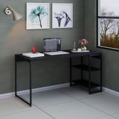 Escrivaninha com Estante Baixa 2 Prateleiras Estilo Industrial 150cm Active Yescasa Preto Onix