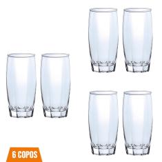 6 Copos de Vidro 370ml Florence Transparente Suco Agua
