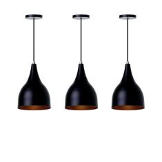 Kit 3 Lustre Pendente Gota Preto Alumínio Decorações