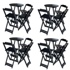 Kit 4 Jogos De Mesa Bistrô De Madeira Dobrável Com 3 Banquetas - Preto