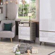 Cômoda Infantil 3 Gavetas Retrô 2041 Móveis Percasa Branco / Cinza