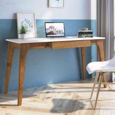 Escrivaninha Madeira Maciça 1 Gaveta Club Artemobili Branca Pérola/Garapa