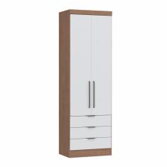Guarda Roupa Modulado 2 Portas 3 Gavetas Infinity Móveis Castro Macadâmia/Branco Line