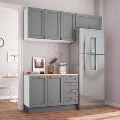 Cozinha Modulada 3 Peças com Tampo 2 Aéreos 1 Balcão Arizona CabeCasa MadeiraMadeira Branco/Cinza