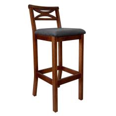 Banqueta Alta Estofada para Bancada Madri Madeira Castanho Suede Cinza CCS