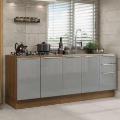 Kit com 2 Balcões de Cozinha Madesa Lux 4 Portas 3 Gavetas (sem Tampo e Pia) - Rustic/cinza