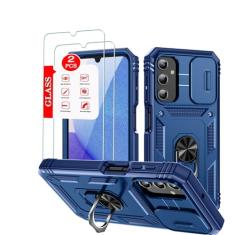 Anvzle Capa para Samsung Galaxy A25 5G com [2 unidades] Protetor de tela de vidro temperado, Galaxy A25 5G [Military-Grade] Armadura protetora, lente protege a capa de telefone com suporte magnético