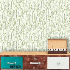 Papel de Parede Adesivo Lavável Floral Folhas Verdes