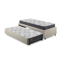 Bicama Box Solteirão 96x203 cm Linho com Dois Colchões Adapto Molas Ensacadas Ecoflex Bege/Cinza