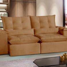Sofá San Paulo Retrátil e Reclinável - Assento com Molas – 250 cm Veludo Marrom Terracota