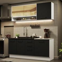 Armário de Cozinha Compacta 180cm Branco Preto Agata Madesa 02, Branco
