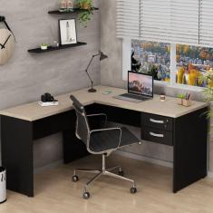 Mesa De Canto em L Para Escritório 140x150cm com Gaveta - Netmobil