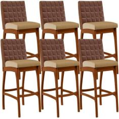 Kit 06 Banquetas Altas Sala De Jantar Fixa Mila B04 Corano Marrom Linh