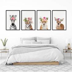 Kit 4 Quadros Decorativos Bichinhos Com Coroas - Quadros On-line, A3 (