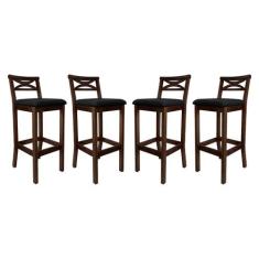 Kit 4 Banquetas Alta Estofada para Bancada Madri Madeira Capuccino Sue