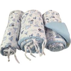 Kit 4pç Protetor Lateral Berço + Lençol C Elástico Malha 100% Algodão 