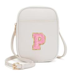 Viverte Bolsa infantil com inicial transversal para meninas, 3 bolsos, couro PU, bolsa transversal para presente personalizado para meninas adolescentes, Bege, One Size