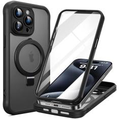 RIASOLIN Capa para iPhone 15 Pro com suporte magnético invisível, compatível com Mag-Safe translúcido fosco com protetor de tela integrado, capa protetora de telefone à prova de choque para mulheres e