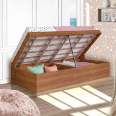 Cama Multifuncional De Solteiro Com Baú Nogal Elpe Shop Jm