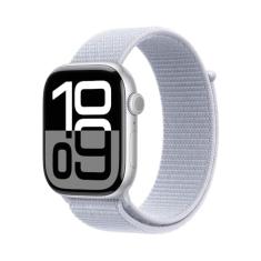 Apple Watch Series 10 GPS • Caixa prateada de alumínio – 46 mm • Pulseira loop esportiva nuvem azul