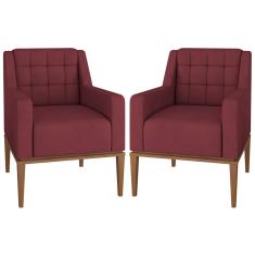 Kit 2 Poltronas Decorativas Sala de Estar Madonna Suede Bordô - Gran Belo