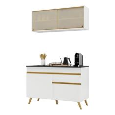 Armário De Cozinha Compacta 120cm V3688 Branco Dourado