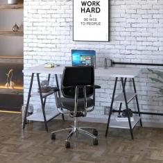 Escrivaninha Mesa Escritório Industrial Cavalete 150cm 4 Prateleiras E