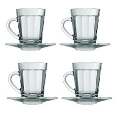 Jogo Xícaras Café Expresso + Pires Vidro 90ml - Kit 8 Peças