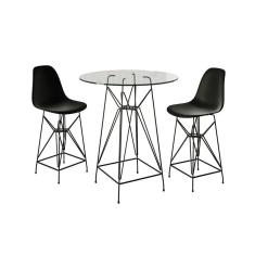 Jogo Mesa Bistrô Eames Vidro 60Cm 2 Banquetas Preta Base Ferro Preto - Cor: Branco
