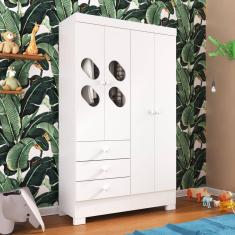 Guarda Roupa Infantil 4 Portas e 3 Gavetas Tic Tac Branco
