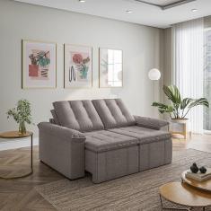 Sofá Palmeira Retrátil Reclinável sem Caixa 3 Lugares 180cm Linho com Molas CabeCasa MadeiraMadeira Marrom