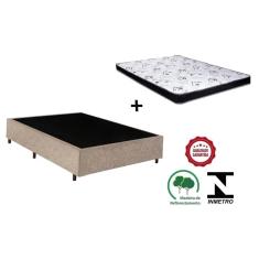 Cama Box Casal Bege Suede + Colchão Espuma D28 138x188x10
