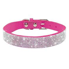 Coleira de cachorro com strass, linda e deslumbrante couro de camurça macia ajustável para cães de estimação e gatos com diamante de cristal para filhotes pequenos e médios grandes (L: 38 - 46 cm,
